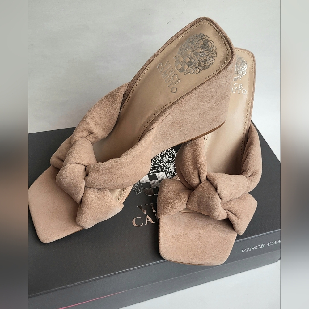Vince Camuto Rennaya Suede Wedge Sandals Beige - Picture 2 of 10